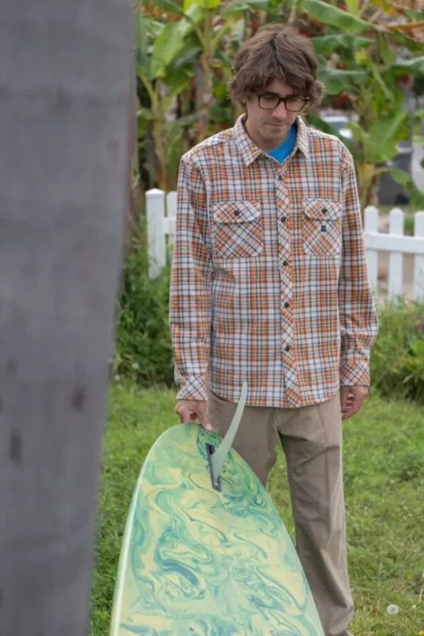 Shop Vissla Eco-Zy Long Sleeve Polar Flannel Burnt Orange