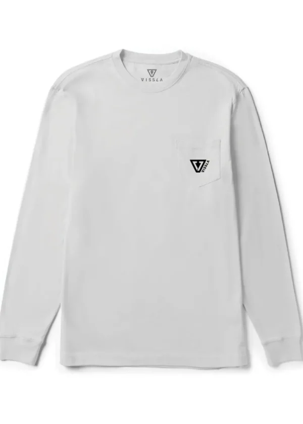 Clearance Vissla Established Premium Long Sleeve Pocket Tee White