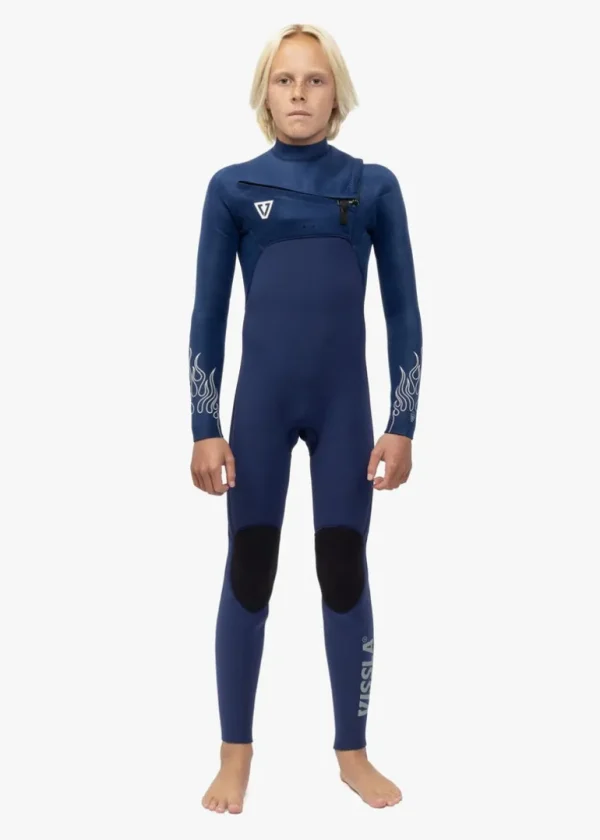 Clearance Vissla High Seas Boys Fire 3-2 Full Chest Zip Wetsuit DEEP ROYAL