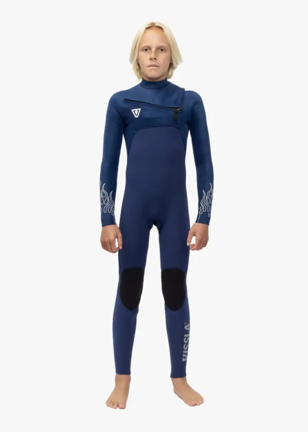 Discount Vissla High Seas Boys Fire 4-3 Full Chest Zip Wetsuit DEEP ROYAL