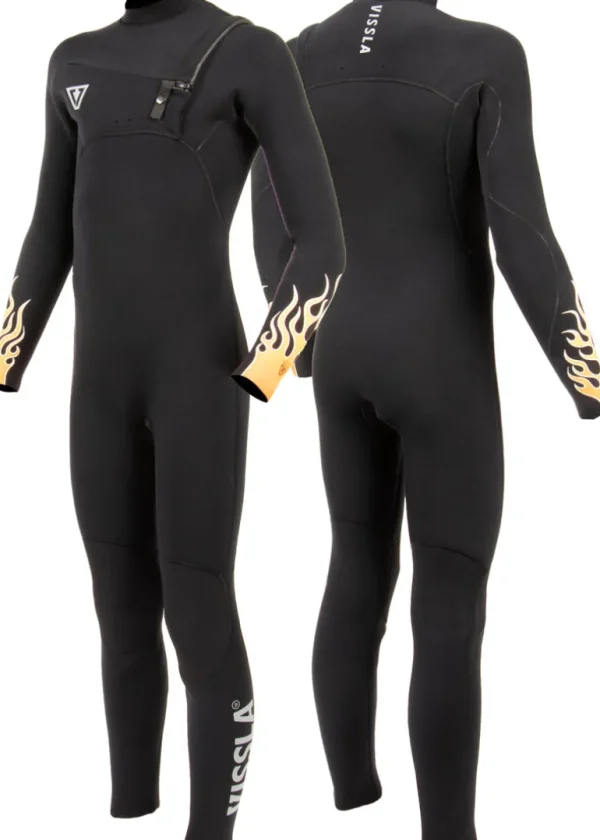 Best Sale Vissla High Seas Boys Fire 4-3 Full Chest Zip Wetsuit Black