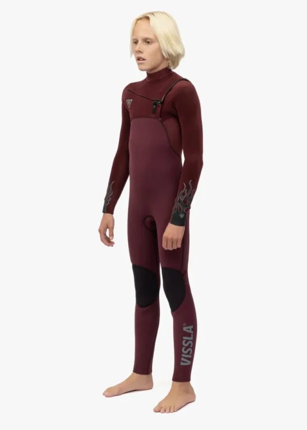 Hot Vissla High Seas Boys Fire 3-2 Full Chest Zip Wetsuit Wine