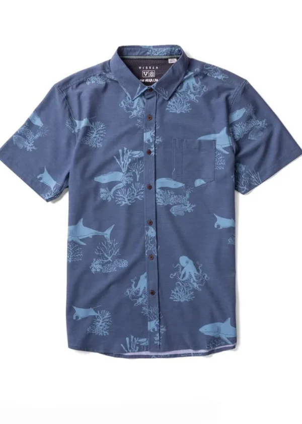 Shop Vissla Mega Lab Hybrid Eco Boys Short Sleeve Shirt Dark Denim