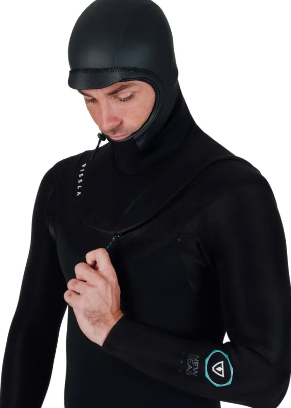 Store Vissla New Seas 4-3 Hooded U-Zip Wetsuit Black