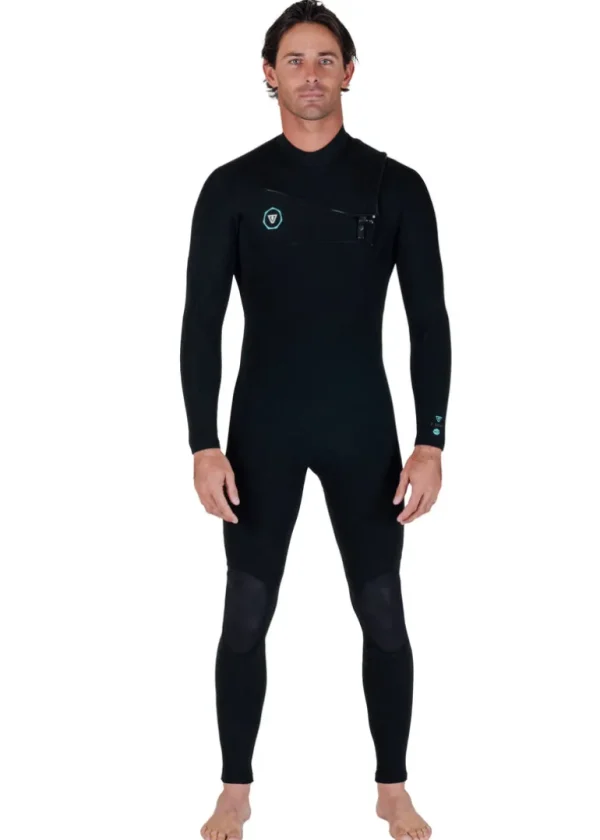 Hot Vissla 7 Seas 4-3 Full Chest Zip Wetsuit - with Jade Logos Black