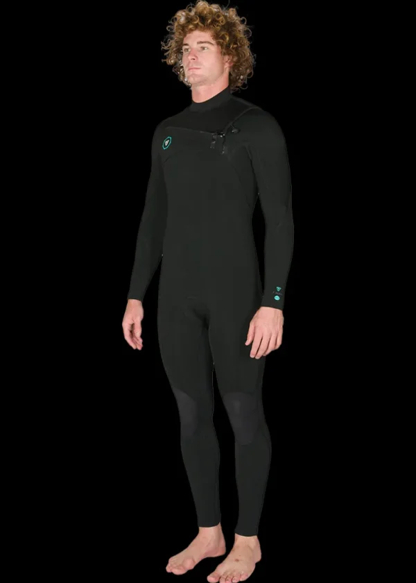 Hot Vissla 7 Seas 3-2 Full Chest Zip Wetsuit - with Jade Logos Black