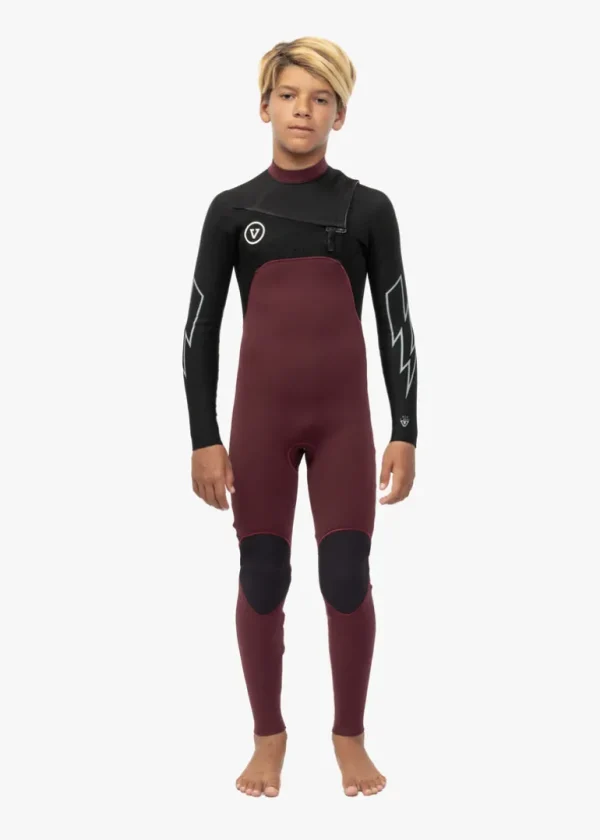 Outlet Vissla 7 Seas Boys 4-3 Bolt Full Chest Zip Wetsuit Wine