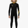 Shop Vissla 7 Seas Boys 4-3 Full Chest Zip Wetsuit Black W/ Gold