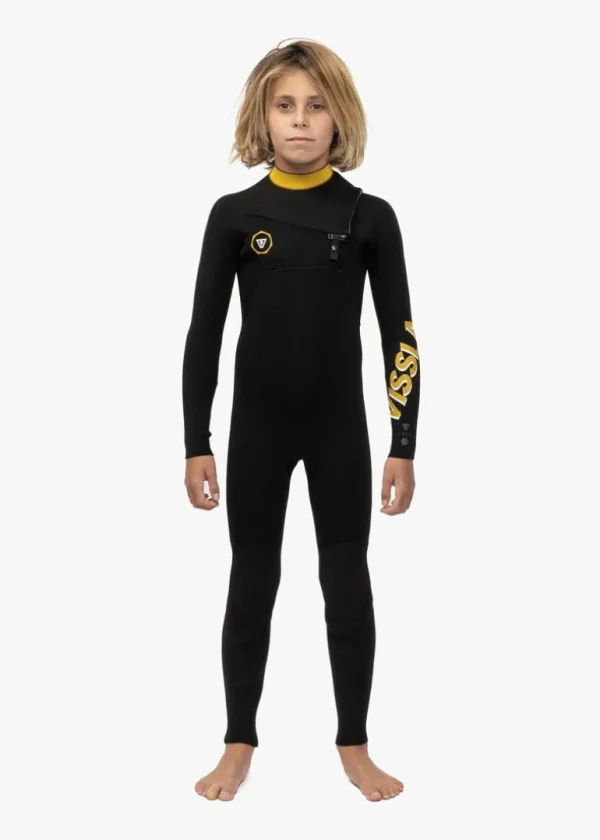 Shop Vissla 7 Seas Boys 4-3 Full Chest Zip Wetsuit Black W/ Gold