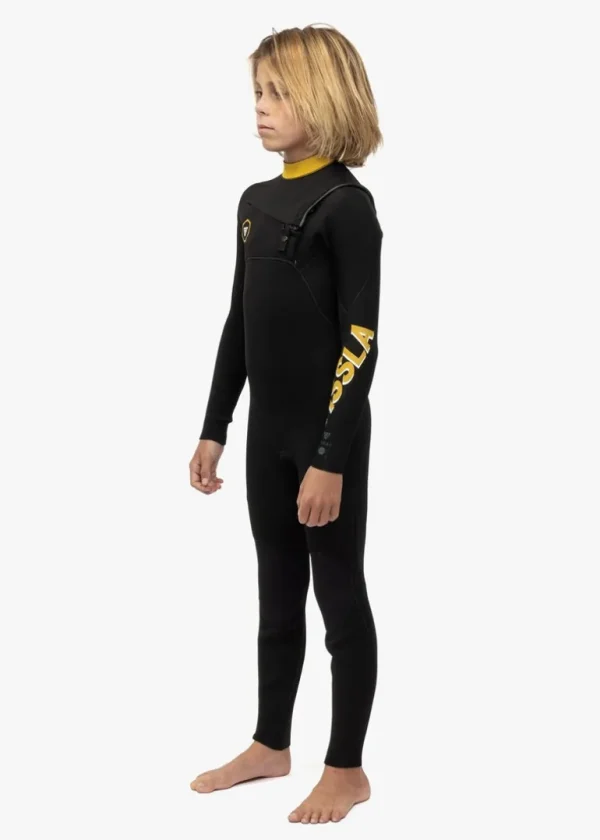 Shop Vissla 7 Seas Boys 4-3 Full Chest Zip Wetsuit Black W/ Gold