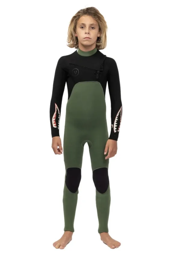 Best Vissla 7 Seas Boys 4-3 Warbird Full Chest Zip Wetsuit Military Green