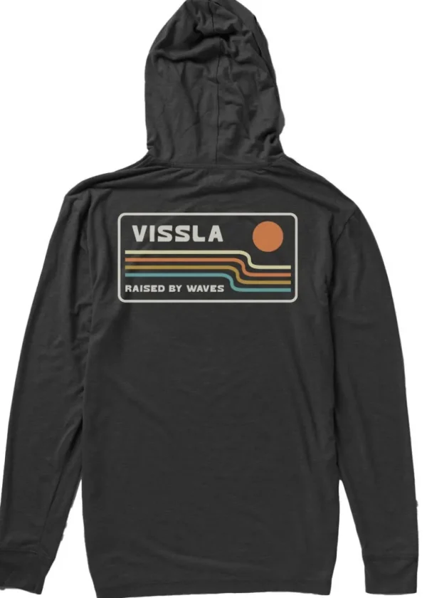 Store Vissla Wavelengths Comp Lite Eco Long Sleeve Hooded Performance Tee Black Heather